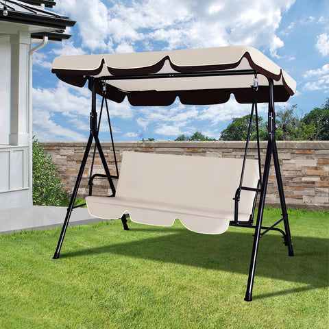 3-Seat Outdoor Porch Swing, Patio Swing Chair with Adjustable Canopy & Durable Metal Frame, Garden Swings Chair with Removable Cushions for Backyard, Terrace, Lawn