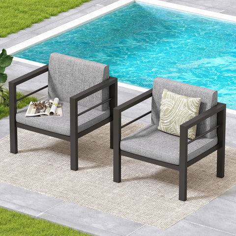 COVERONICS Outdoor 2 Pieces Aluminum Armchair - Patio Sofa Chair with Aluminum Frame and Waterproof Cushions, All-Weather Furniture Conversation Sofa Set Balcony Backyard Poolside Gray