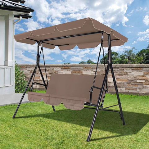 3-Seat Outdoor Porch Swing, Patio Swing Chair with Adjustable Canopy & Durable Metal Frame, Garden Swings Chair with Removable Cushions for Backyard, Terrace, Lawn