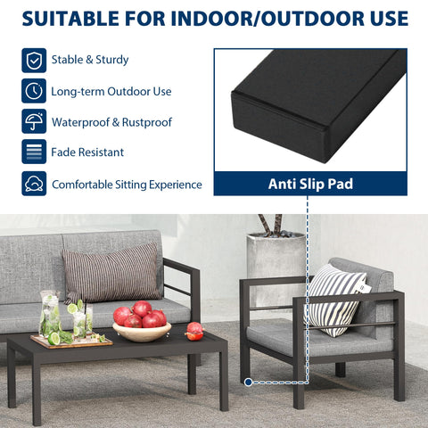 COVERONICS Outdoor 4 Pieces Aluminum Furniture Set - Patio Conversation Set with Upgraded Waterproof Cushions, Perfect for Backyard, Garden, Courtyards, Poolside