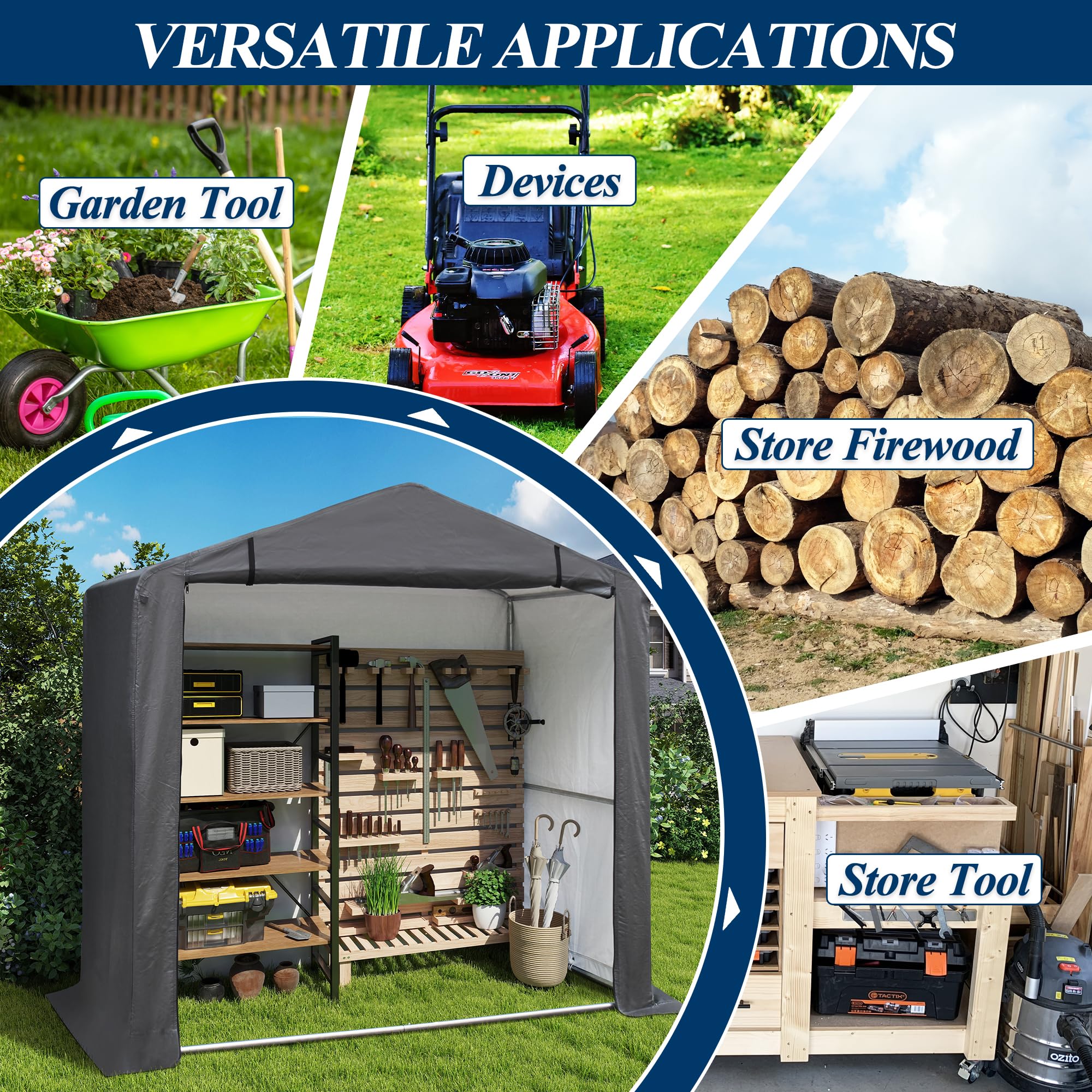 COVERONICS 5' x 3' Outdoor Storage Shelter Shed- Heavy Duty Storage Tent with Roll-up Ventilated Door and Sloping Roof, Portable Storage Tool Shed for Backyard Garden Patio, Gray