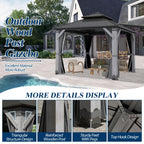 COVERONICS 8.5FT x 8.5FT Outdoor Hardtop Gazebo - Patio Cedar Wood Post Gazebo with Galvanized Steel Hardtop, Heavy-Duty Double Roof Pavilion with Netting & Curtains for Garden, Poolside, Deck, Backyard