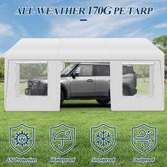 COVERONICS 10' x 20' Heavy Duty Carport Tent - Portable Outdoor Car Canopy with Roll-up Side Doors & Windows, Portable Garage with 4 Sandbags for Car, Truck and Outdoor Event, White