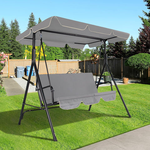 3-Seat Outdoor Porch Swing, Patio Swing Chair with Adjustable Canopy & Durable Metal Frame, Garden Swings Chair with Removable Cushions for Backyard, Terrace, Lawn