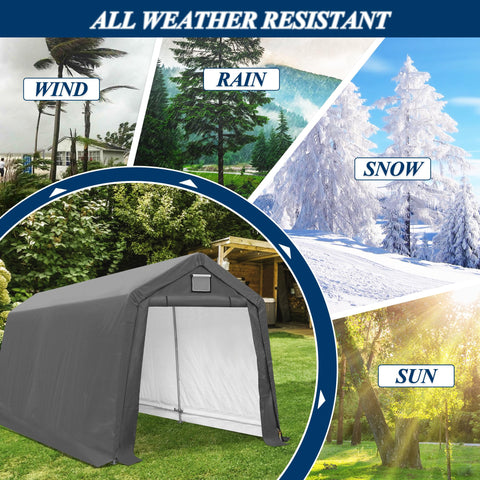 COVERONICS 7' x 12' Outdoor Storage Shed - Heavy Duty Portable Shelter Carport with Ventilation Windows and Roll-up Doors, Storage Shelter Tent for Motorcycle, Bike, Lawnmower and Garden Tools, Grey