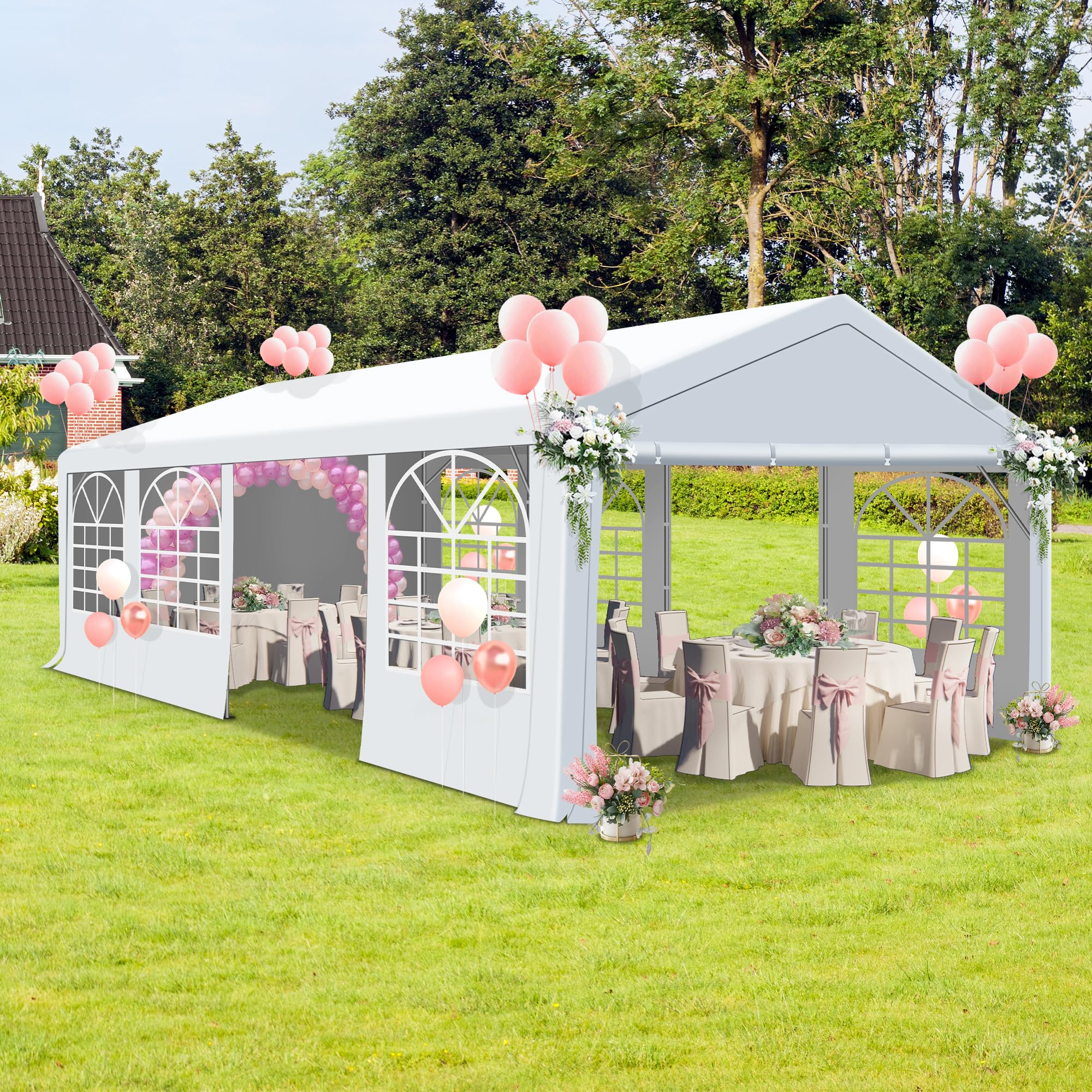 COVERONICS Outdoor Party Tent, 13'X26' Patio Canopy Party Tent with Rollable Sides and 4 Sandbags, Heavy Duty Steel Frame Carport Gazebo Event Tent Perfect for Birthday Party, Wedding, Outdoor Event