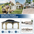 COVERONICS 13FT x 15FT Outdoor Cedar Wooden Gazebo - Patio Wood Frame Gazebo with Galvanized Steel Hardtop, Heavy-Duty Hardtop Gazebo with Netting & Curtains for Garden, Poolside, Deck, Backyard