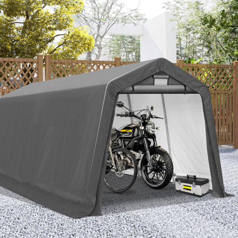 COVERONICS 8' x 14' Outdoor Storage Shed - Heavy Duty Portable Shelter Carport with Ventilation Windows and Roll-up Doors, Storage Shelter Tent for Motorcycle, Bike, Lawnmower and Garden Tools, Grey