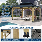 COVERONICS 11FT x 13FT Outdoor Cedar Wooden Gazebo - Patio Wood Frame Gazebo with Galvanized Steel Hardtop, Heavy-Duty Hardtop Gazebo for Garden, Poolside, Deck, Backyard
