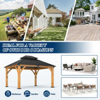 COVERONICS 11FT x 13FT Outdoor Spruce Wooden Gazebo - Patio Wood Frame Gazebo with Galvanized Steel Double Roof, Heavy-Duty Hardtop Gazebos for Garden, Poolside, Deck, Backyard