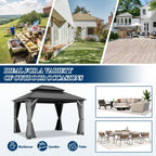 COVERONICS 10FT x 12FT Outdoor Hardtop Gazebo - Patio Cedar Wood Post Gazebo with Galvanized Steel Hardtop, Heavy-Duty Double Roof Pavilion with Netting & Curtains for Garden, Poolside, Deck, Backyard