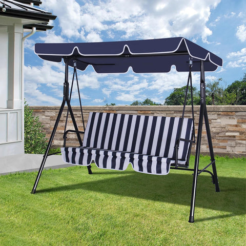 3-Seat Outdoor Porch Swing, Patio Swing Chair with Adjustable Canopy & Durable Metal Frame, Garden Swings Chair with Removable Cushions for Backyard, Terrace, Lawn