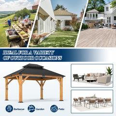COVERONICS 13FT x 15FT Outdoor Spruce Wooden Gazebo - Patio Wood Frame Gazebo with Galvanized Steel Double Roof, Heavy-Duty Hardtop Gazebos for Garden, Poolside, Deck, Backyard