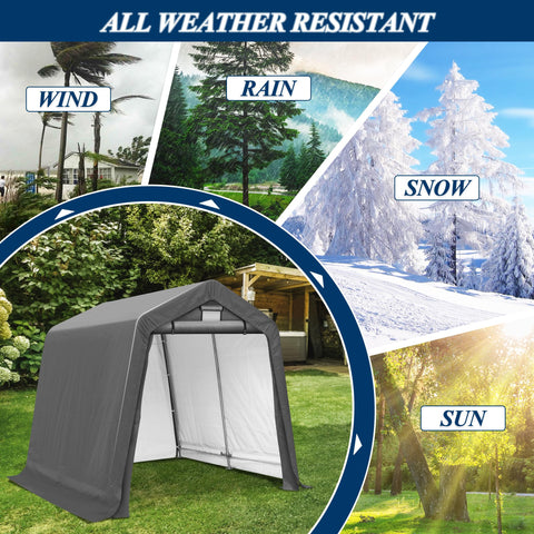 COVERONICS 8' x 8' Outdoor Storage Shed - Heavy Duty Portable Shelter Carport with Ventilation Windows and Roll-up Doors, Storage Shelter Tent for Motorcycle, Bike, Lawnmower and Garden Tools, Grey