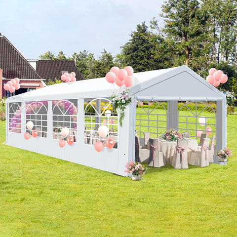 COVERONICS Outdoor Canopy Party Tent, 10'X30' Patio Party Tent with Rollable Sides and 4 Sandbags, Heavy Duty Steel Frame Carport Gazebo Event Tent Perfect for Wedding, Birthday Party, Outdoor Event