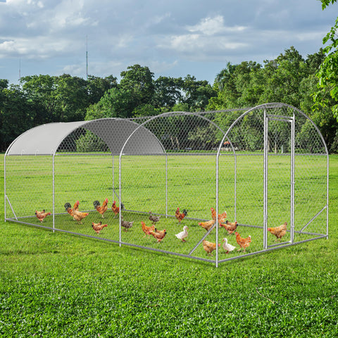 COVERONICS Metal Chicken Coop Run - Outdoor Large Chicken Coop with Waterproof Cover and Security Lock, Walk-in Poultry Pen for Outdoor Yard Farm 9x19x6.5FT (3-Unit Dome Roof Coop)