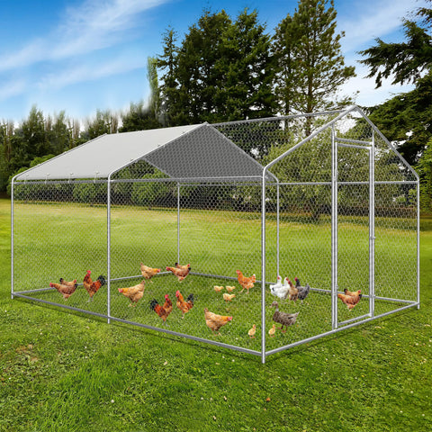 COVERONICS Metal Chicken Coop Run - Outdoor Large Chicken Coop with Waterproof Cover and Security Lock, Walk-in Poultry Pen for Outdoor Yard Farm 9.7x13x6.4FT (2-Unit Spire Roof Coop)
