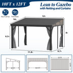 10×12 ft Wall-Mounted Aluminum Gazebo With Natural Wood Framing