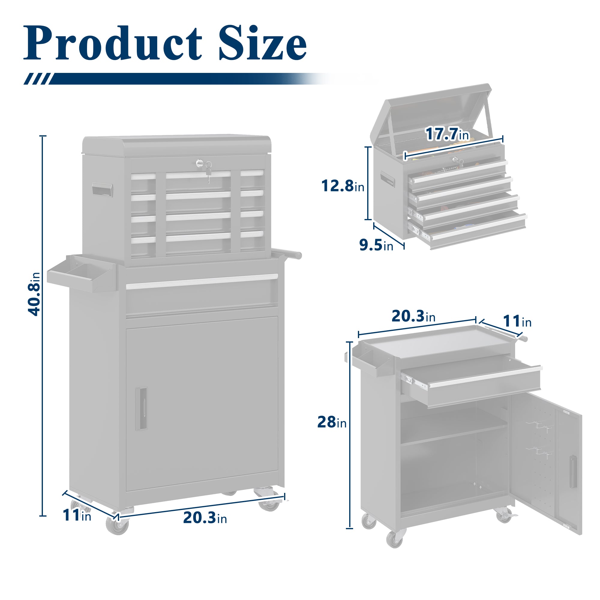 5-Drawer Heavy Duty Metal Tool Chest with Wheels & Handle, Rolling Storage Organizer