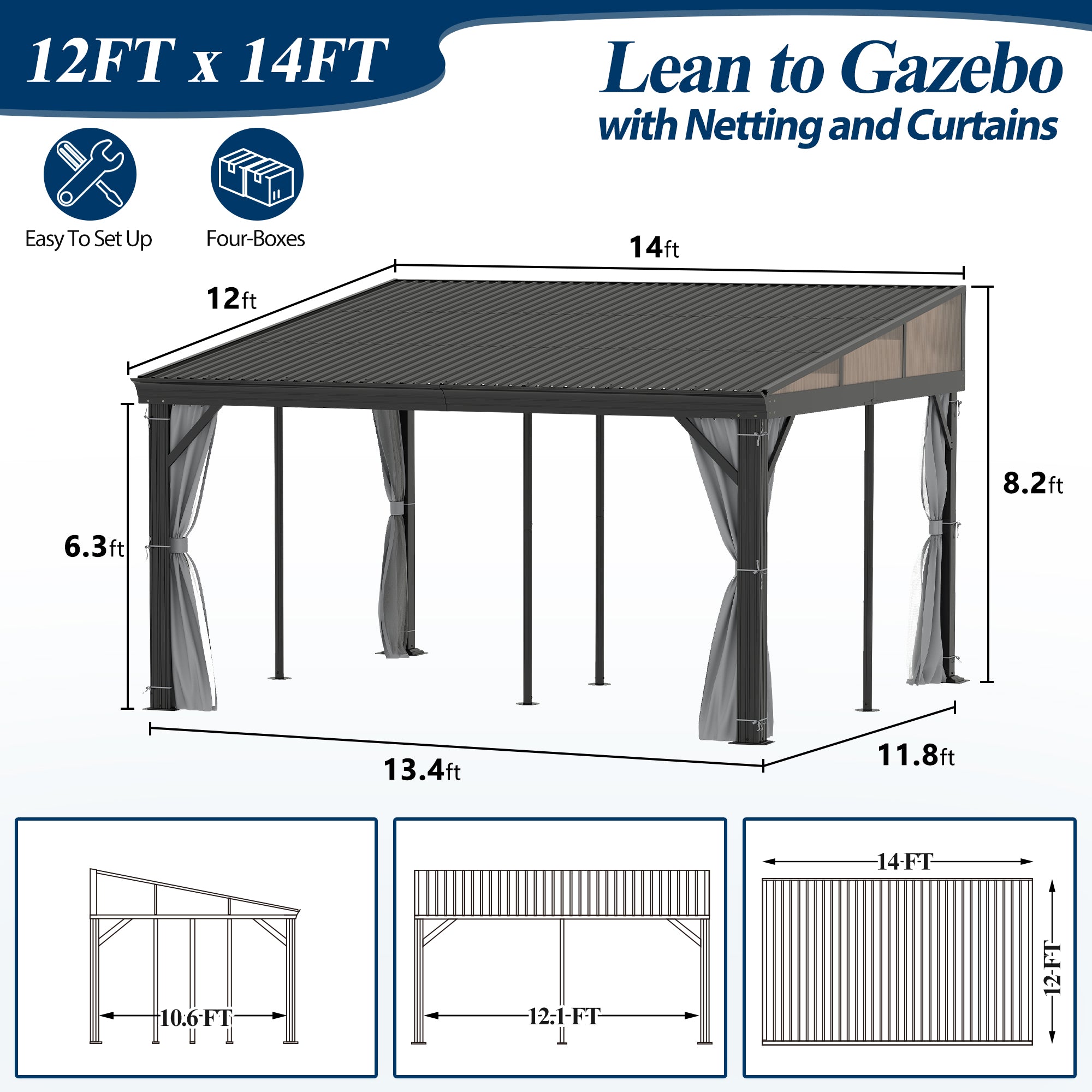 12×14 ft Wall-Mounted Aluminum Gazebo