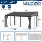 12×16 ft Wall-Mounted Aluminum Gazebo