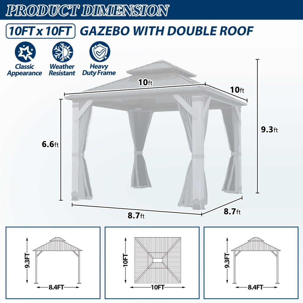 10×10 ft Wood Hardtop Gazebo