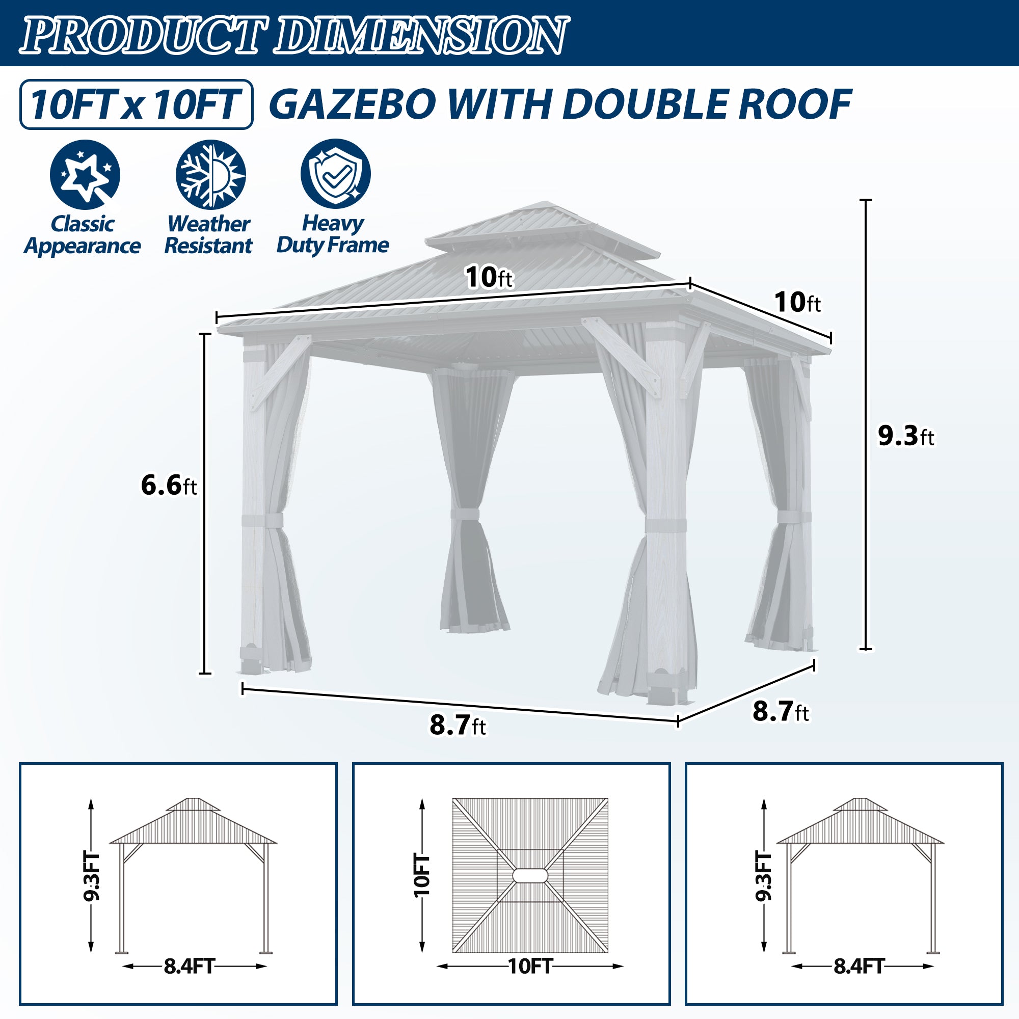 10×10 ft Wood Hardtop Gazebo
