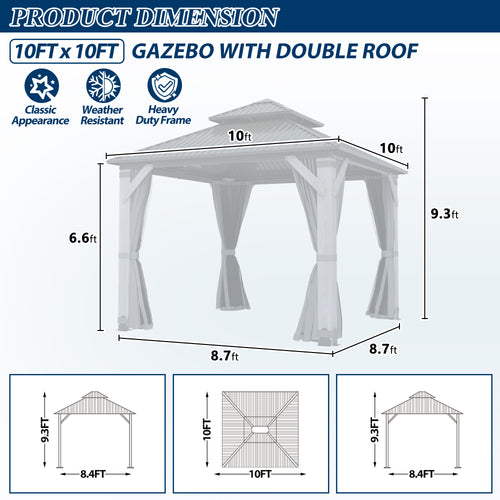 10×10 ft Wood Hardtop Gazebo