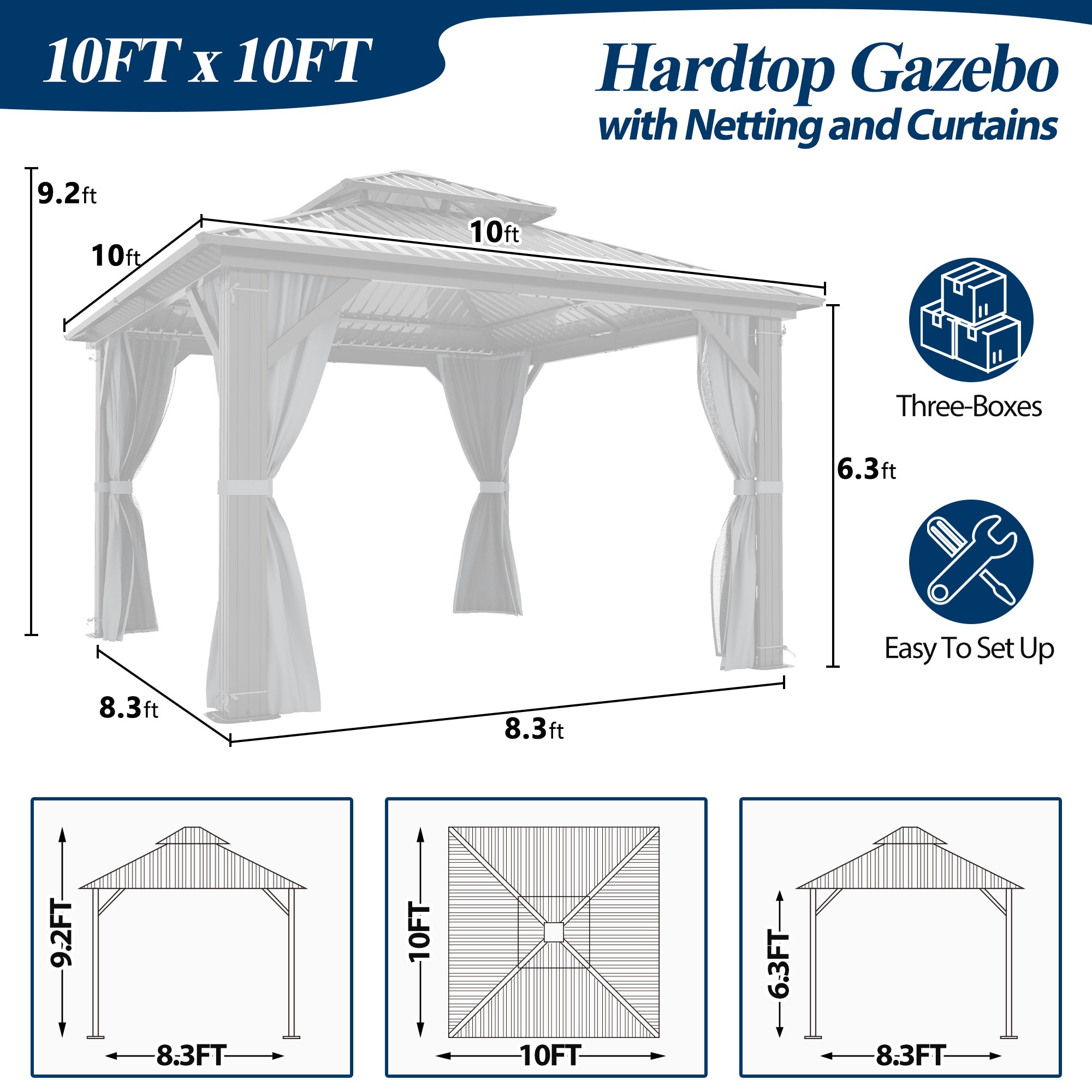 10x10 ft Aluminum Metal Hardtop Gazebo