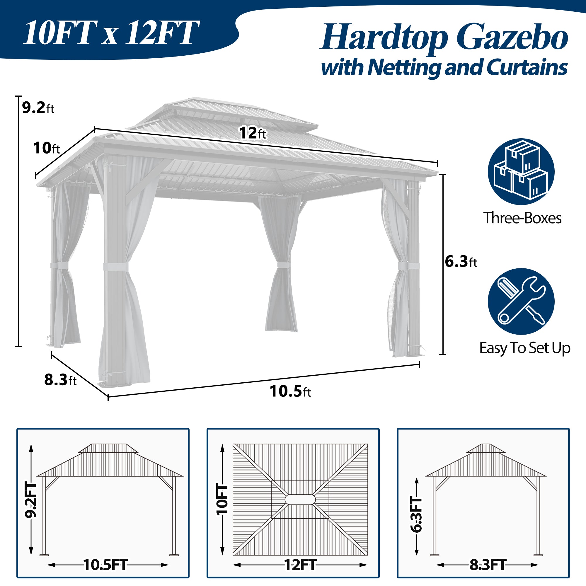 10×12 ft Aluminum Hardtop Gazebo