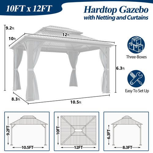 10×12 ft Aluminum Hardtop Gazebo