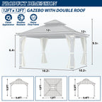 12×12 ft Wood Hardtop Gazebo