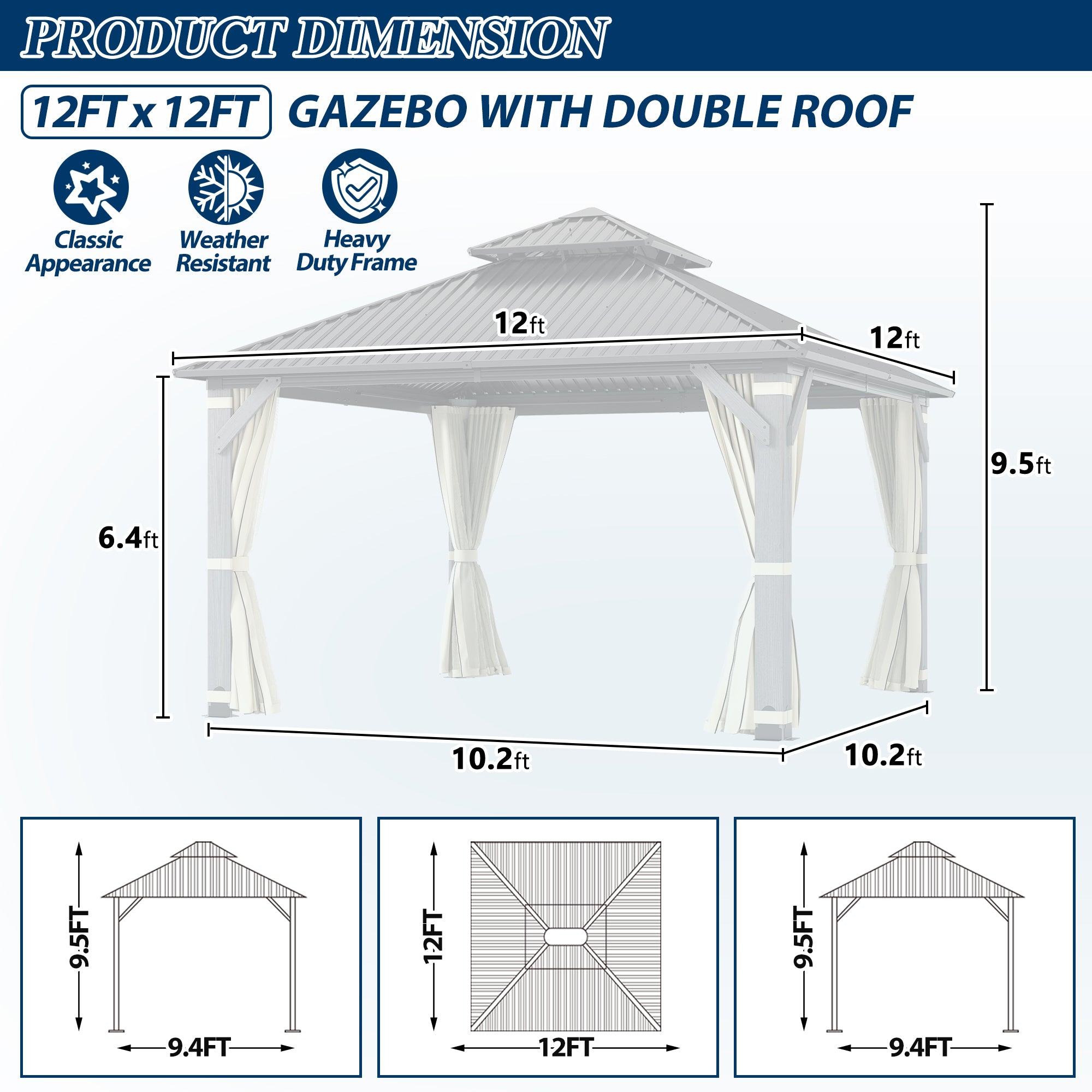 12×12 ft Wood Hardtop Gazebo