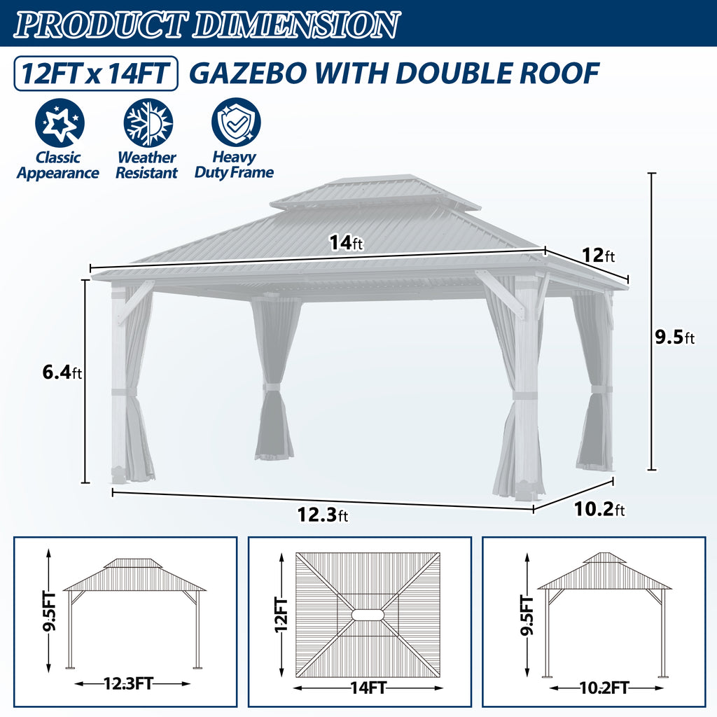 12×14 ft Wood Hardtop Gazebo
