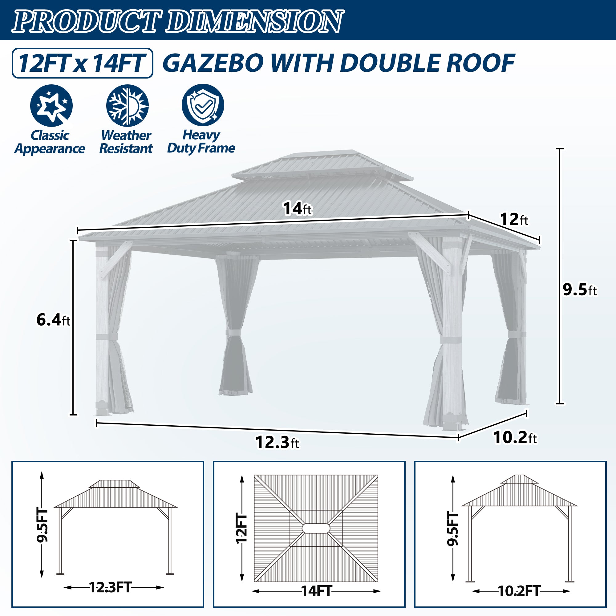 12×14 ft Wood Hardtop Gazebo