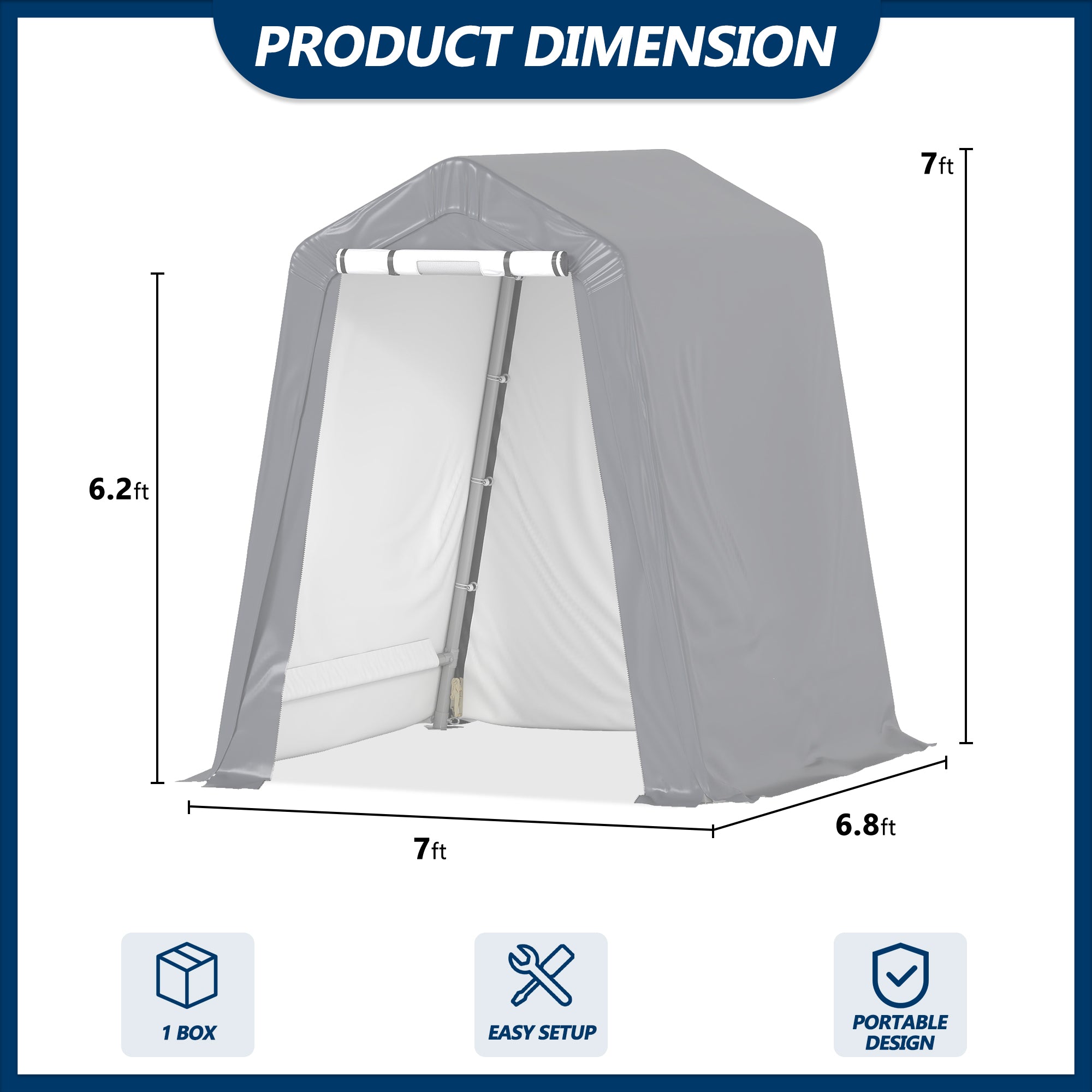 COVERONICS 6 ft. W x 7 ft. D Outdoor Portable Storage Shelter Shed Heavy Duty Steel Frame Motorcycle Garage with Doors and Vents