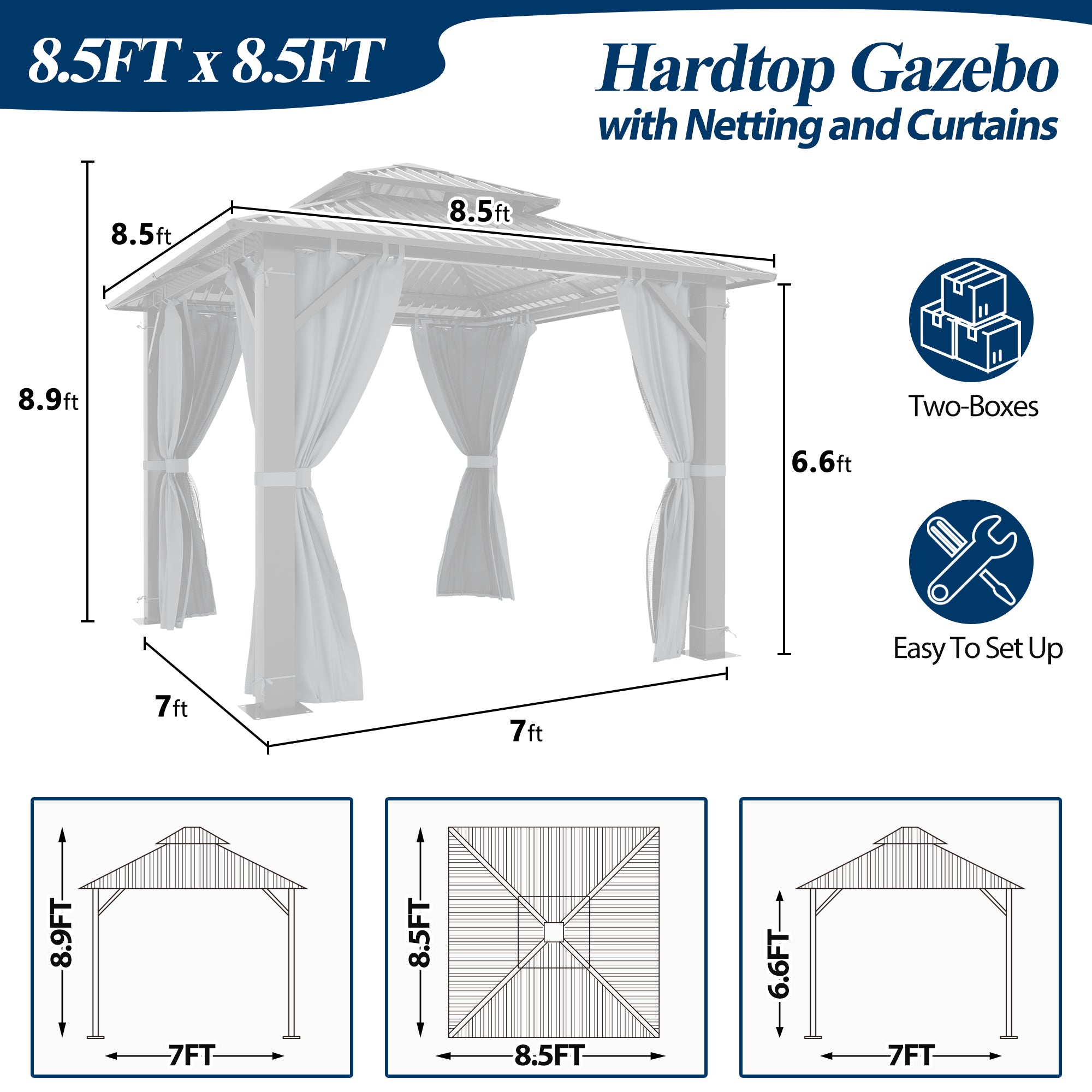 8.5×8.5 ft Aluminum Hardtop Gazebo