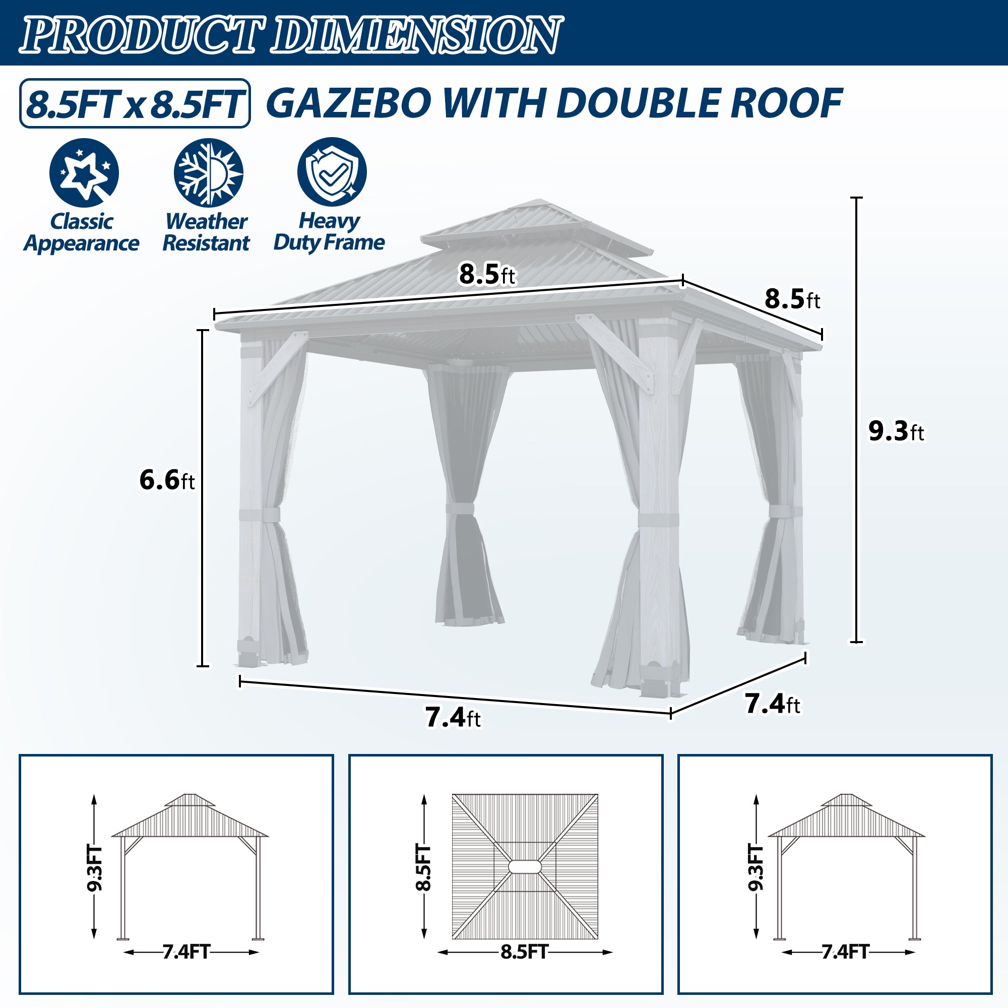 8.5×8.5 ft Wood Hardtop Gazebo