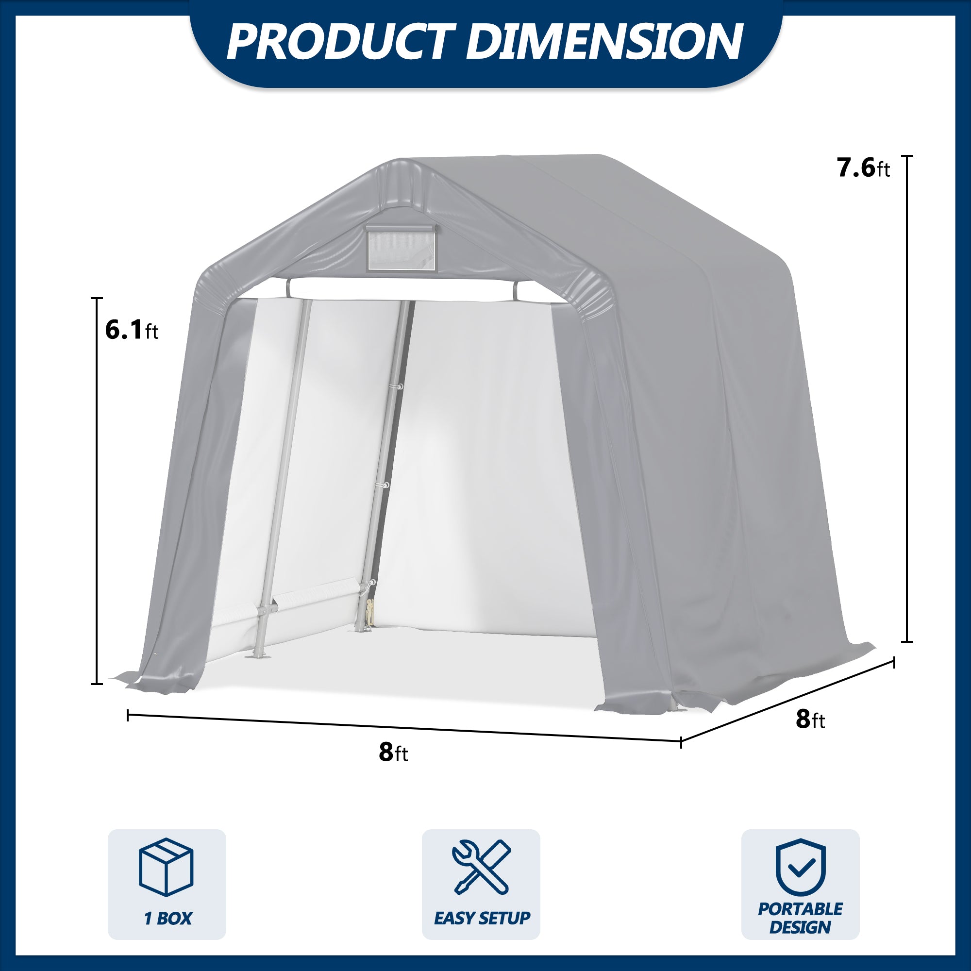 COVERONICS 8 ft. W x 8 ft. D Outdoor Portable Storage Shelter Shed Heavy Duty Steel Frame Motorcycle Garage with Doors and Vents