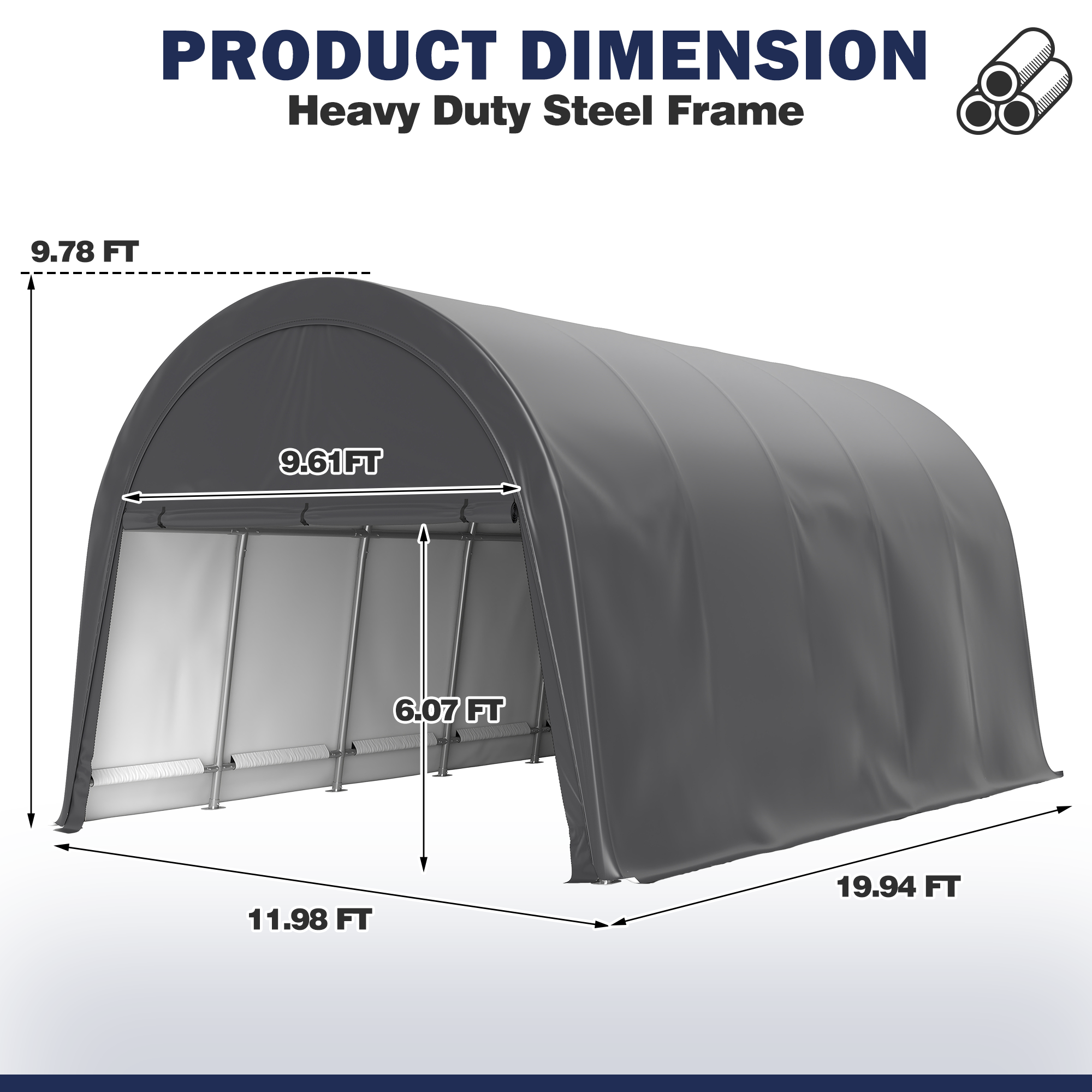 12×20 ft Dome Heavy Duty Steel Carport