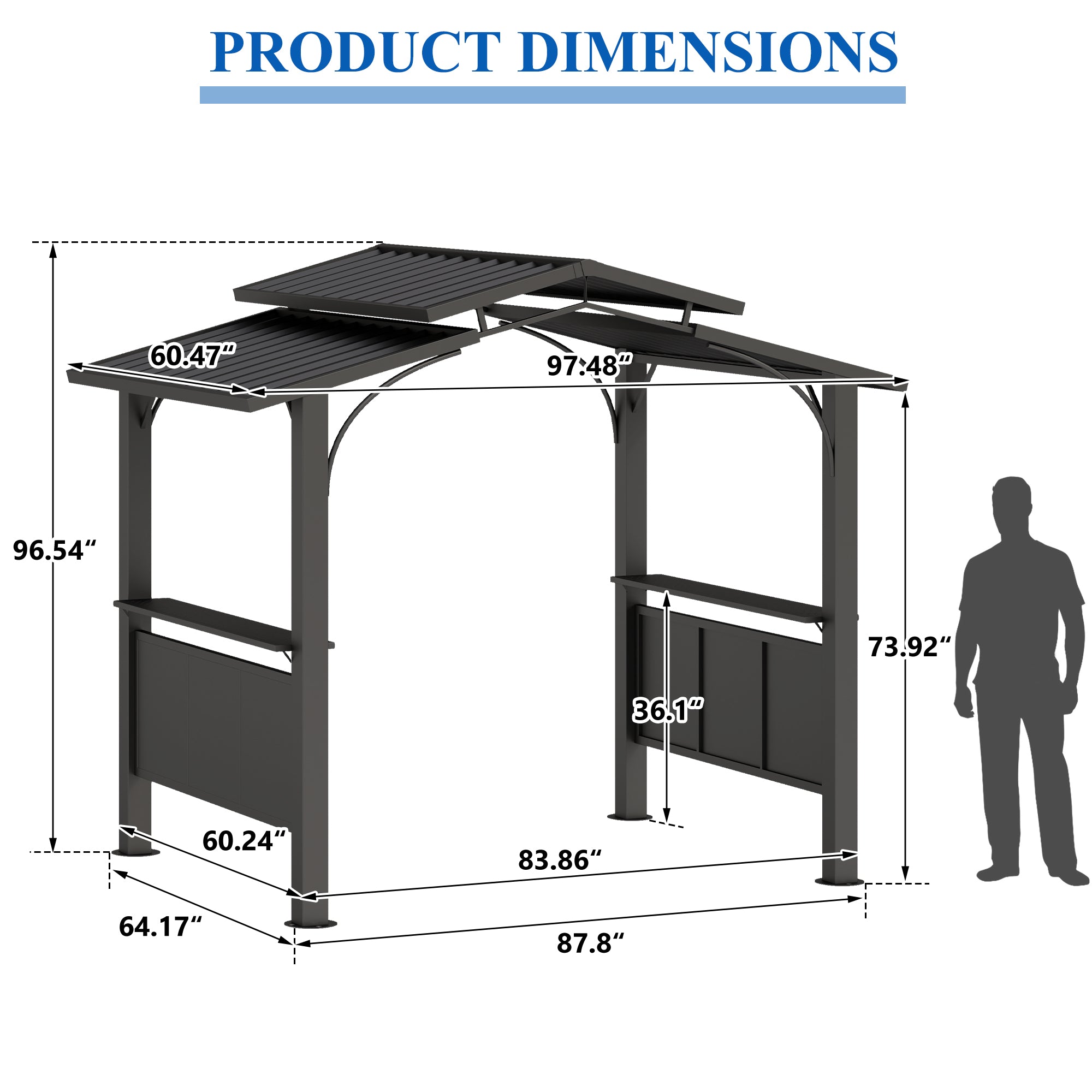 8×5 ft Hardtop Grill Gazebo with Galvanized Steel Roof