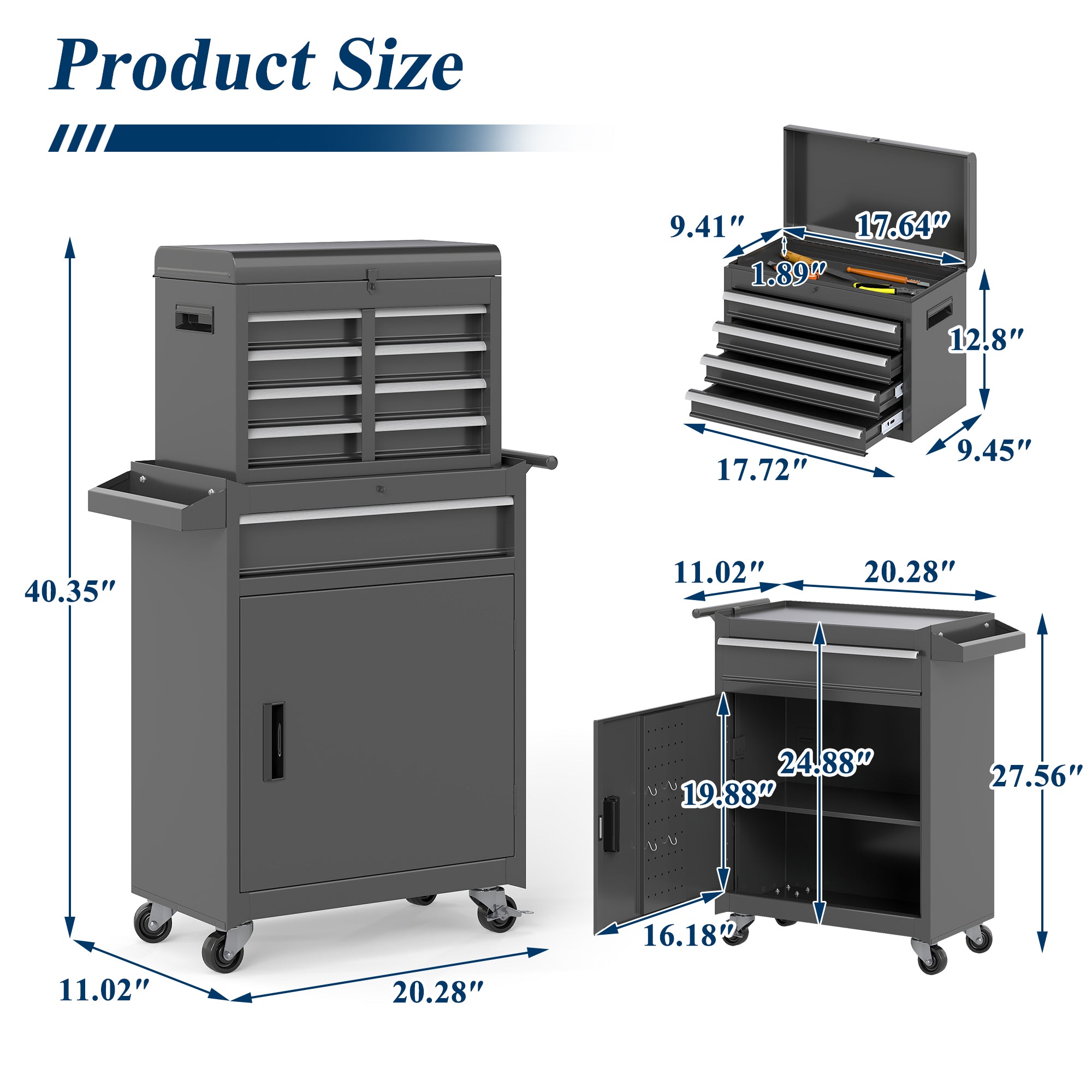 5-Drawer Heavy Duty Metal Tool Chest with Wheels & Handle, Rolling Storage Organizer