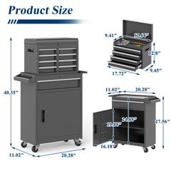Coveronics 5-Drawer Tool Chest with Handle & Wheels – Heavy Duty Metal Storage Organizer