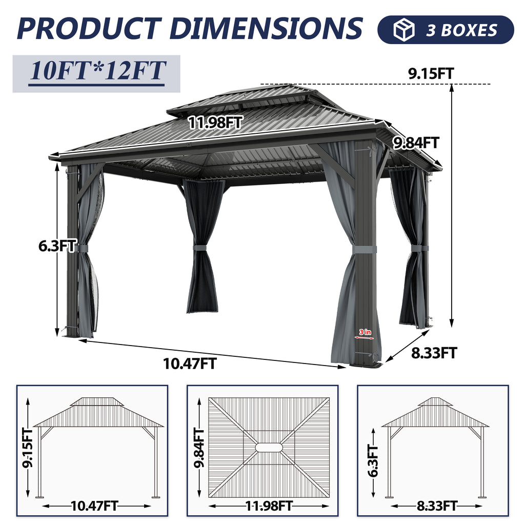 10×12 ft Aluminum Hardtop Gazebo