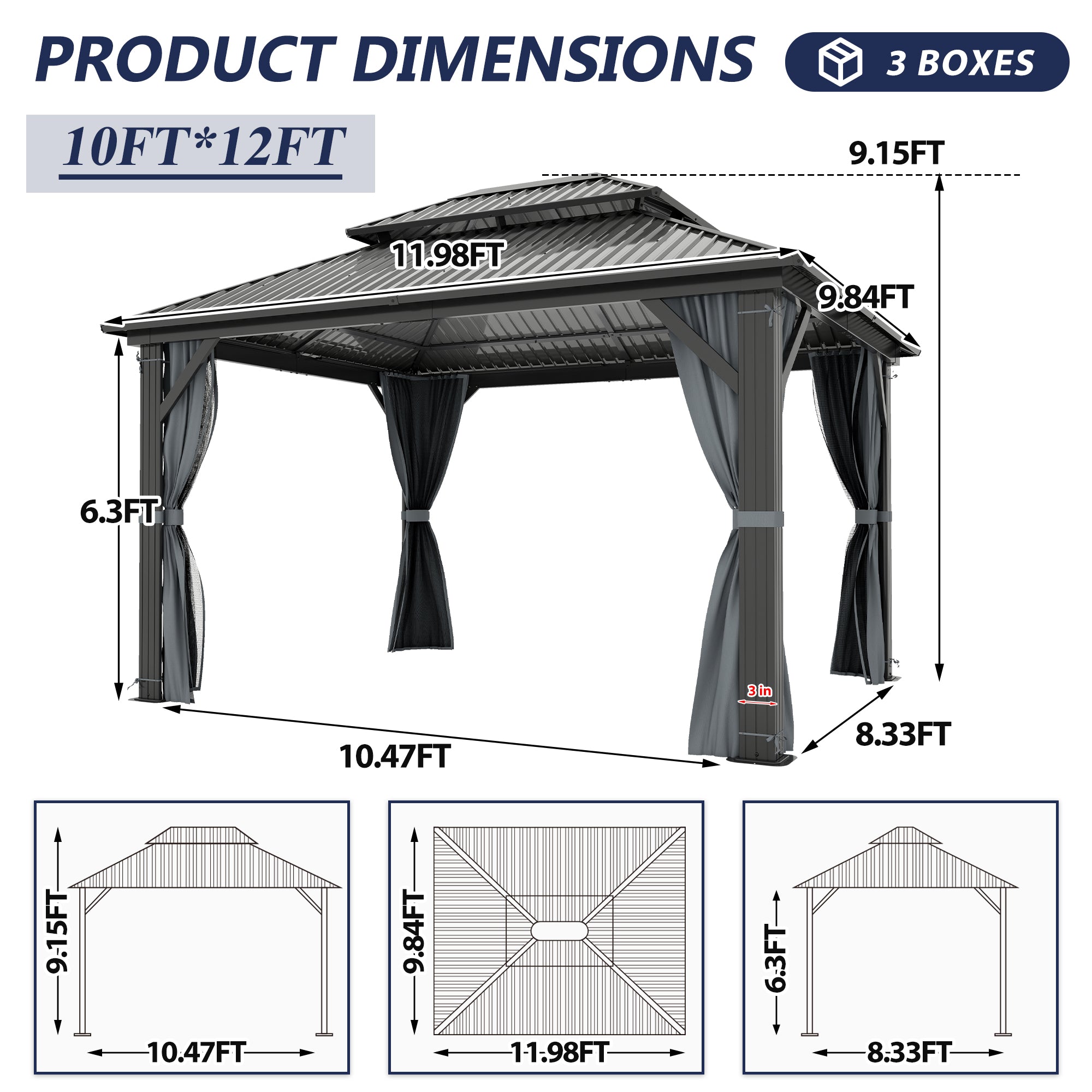 10×12 ft Aluminum Hardtop Gazebo