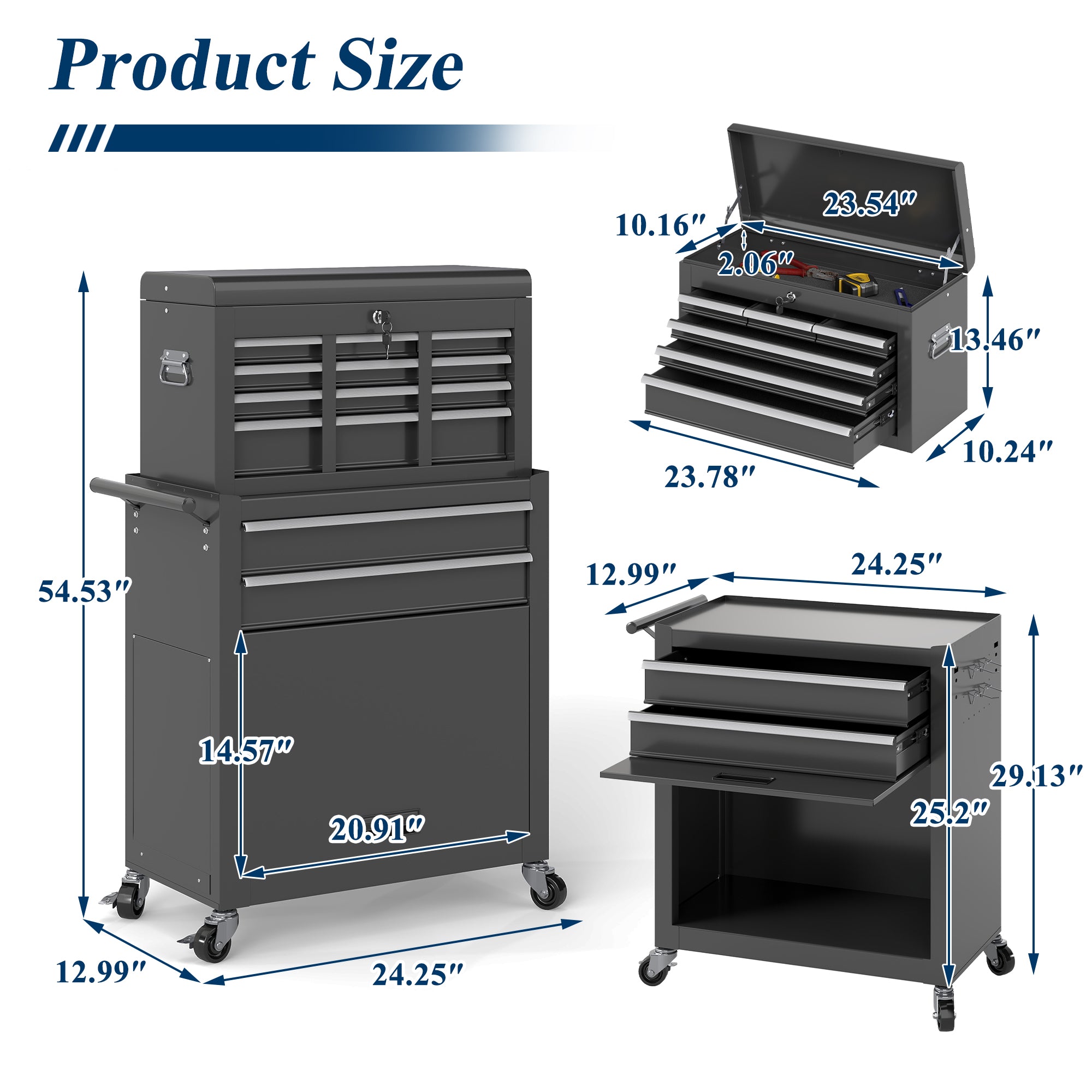 8-Drawer Heavy Duty Metal Tool Chest with Wheels & Handle, Rolling Storage Organizer