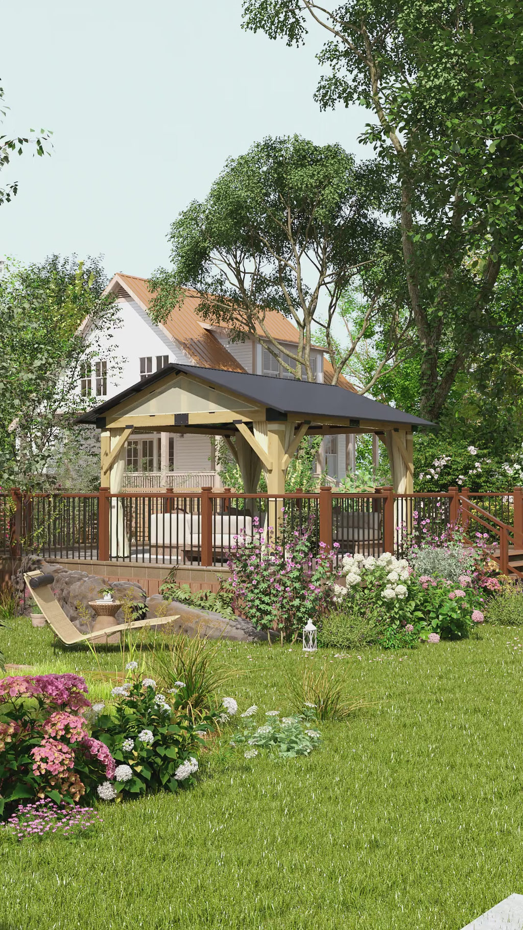 Multiple sizes Wooden Sloped Hardtop Gazebo（Curtains not included）