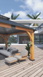 11×13 ft Spruce Wood Hardtop Gazebo with Double Roof