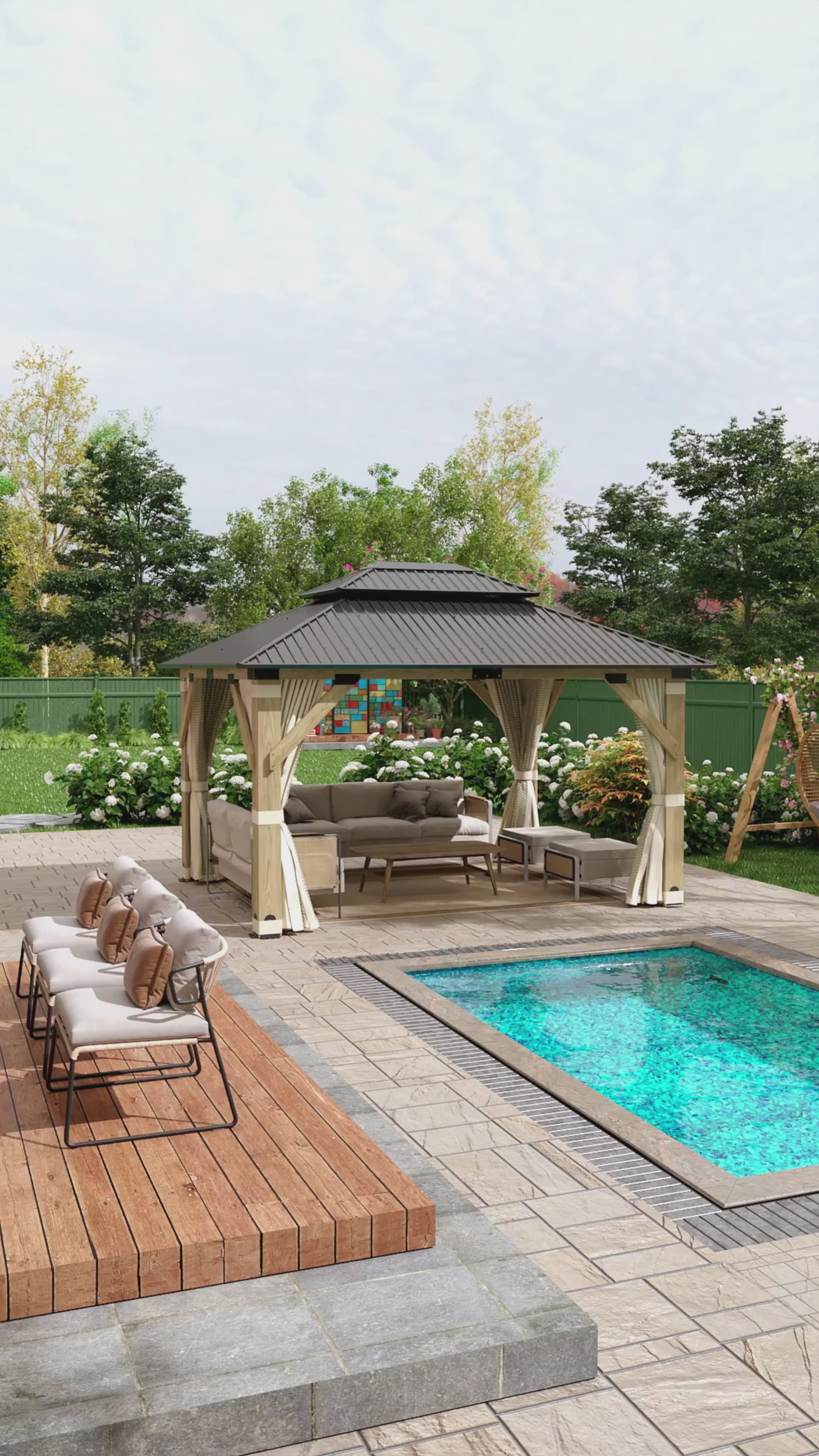 11×13 ft Natural Wooden Hardtop Gazebo
