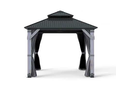 COVERONICS 10FT x 10FT Outdoor Hardtop Gazebo - Patio Cedar Wood Post Gazebo with Galvanized Steel Hardtop, Heavy-Duty Double Roof Pavilion with Netting & Curtains for Garden, Poolside, Deck, Backyard